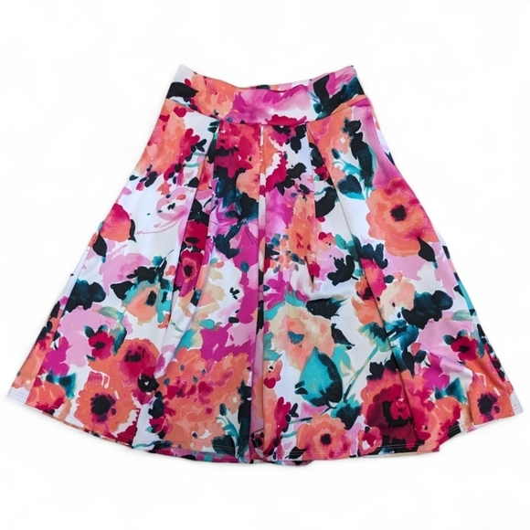 Sirens | Bright Floral Midi Length Pleated Skirt - Picture 1 of 6